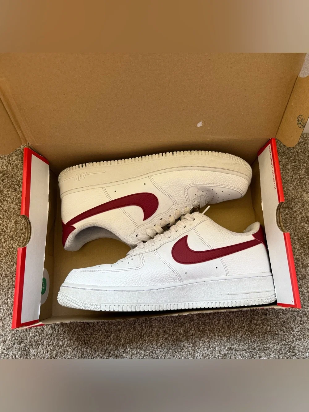 Nike Men’s White Leather Sneakers with Red Swoosh